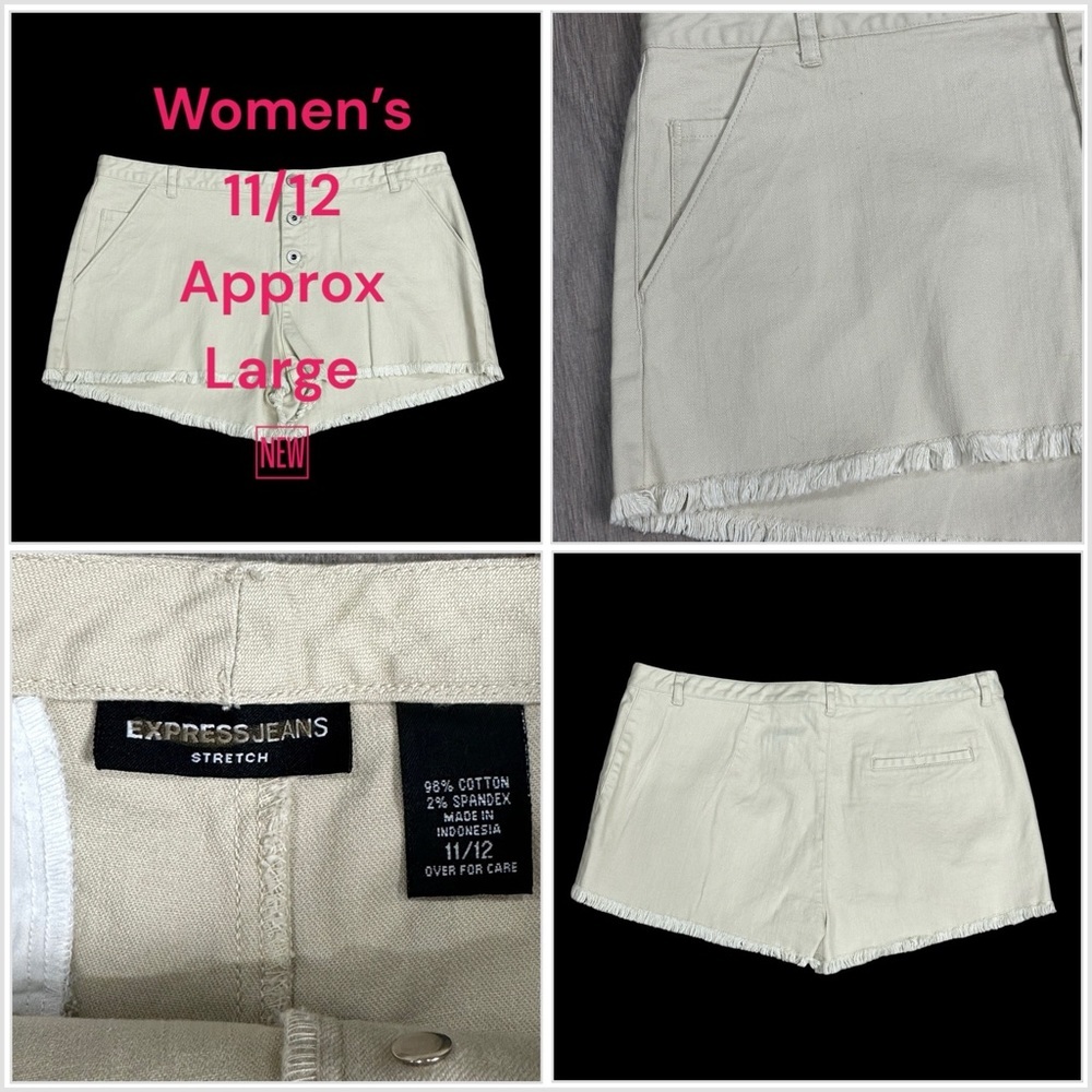 Women's Express Jeans 11 / 12 Large Shorts Chino Khakis Khaki Cotton Stretch New